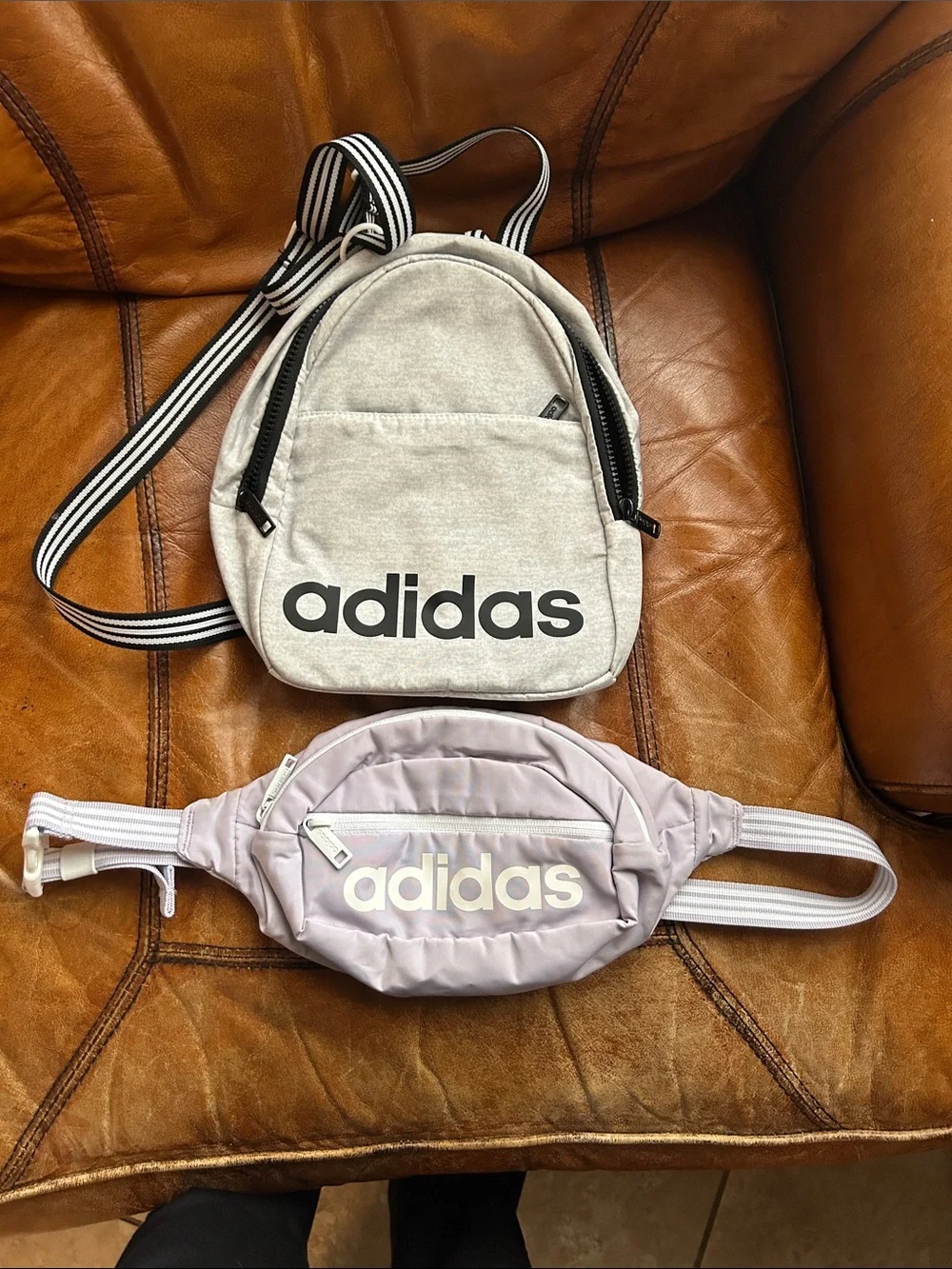 adidas Kids Light Gray Mini Backpack with Lavender Pink Waist Pack